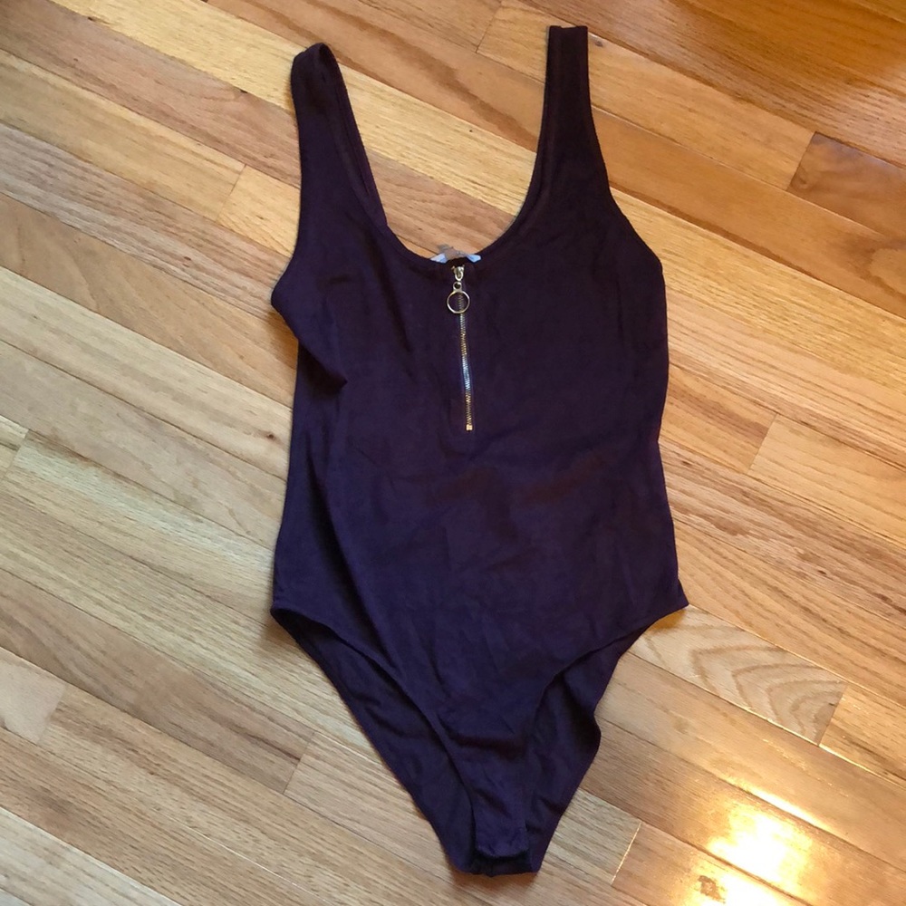Charlotte Russe Zipper Front Velvety Bodysuit